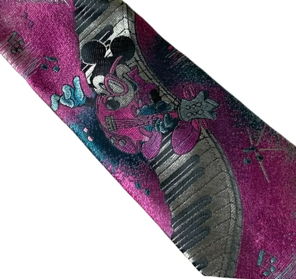 Vintage Mickey Mouse Disney Metallic Neck Tie Piano Guitar Musician Music